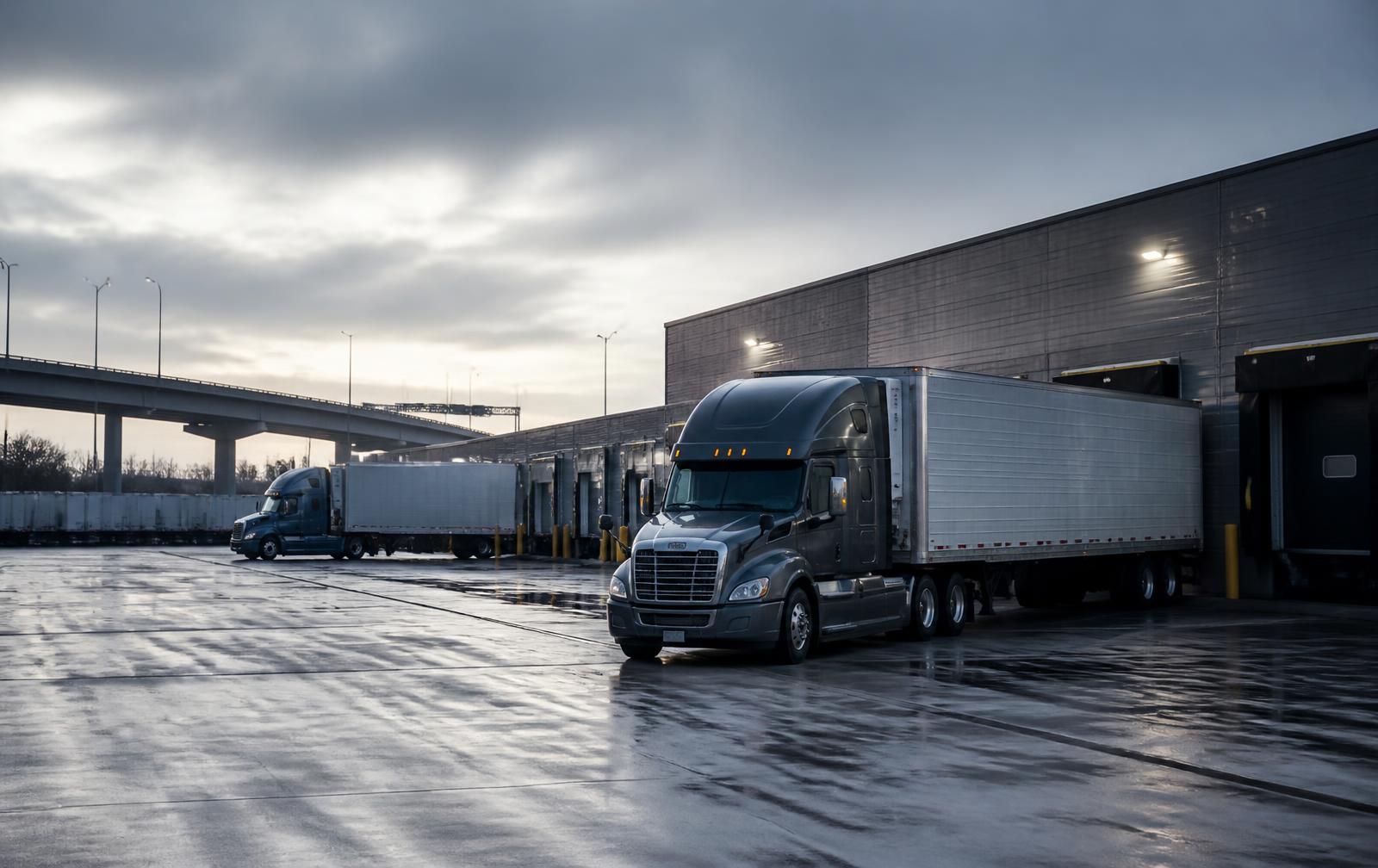 Camions semi-remorques à un terminal de marchandises